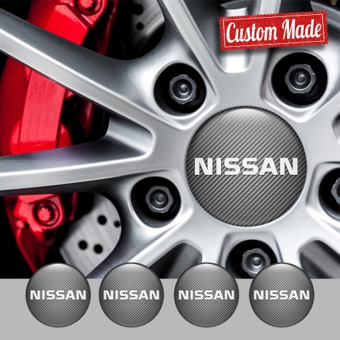 Nissan Center Caps Wheel Emblem Carbon Fiber White Bold Logo Motif