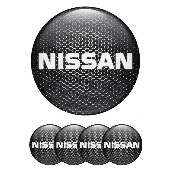 Nissan Wheel Emblem for Center Caps Steel Effect White Bold Logo Design