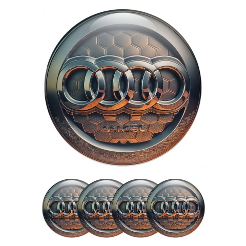 Audi Center Wheel Caps Stickers  Logo Copper Surface Hex Chrome Logo