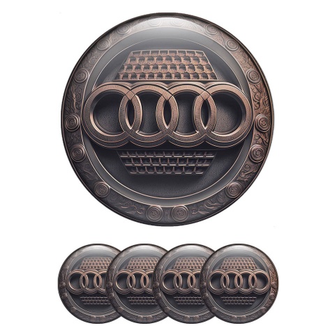 Audi Domed Stickers for Wheel Center Caps Bronze Ornament Ring Design