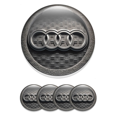 Audi Emblem for Center Wheel Caps Engraved Stone Ring Matte Logo