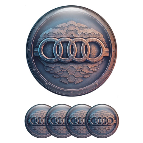 Audi Wheel Stickers for Center Caps Mountain Landscape Copper Logo