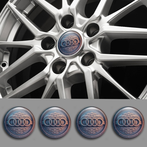 Audi Wheel Stickers for Center Caps Mountain Landscape Copper Logo