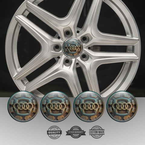 Audi Emblem for Wheel Center Caps Bronze Cogwheel Effect Stone Logo