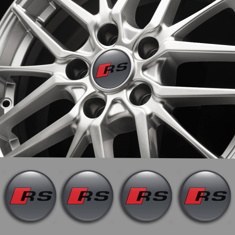 Audi RS Emblem for Center Wheel Caps Grey Base Black Red Sport Design