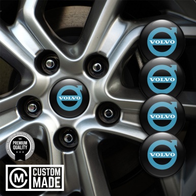 Volvo Center Caps Wheel Emblem Black Base Pastel Blue Logo Design