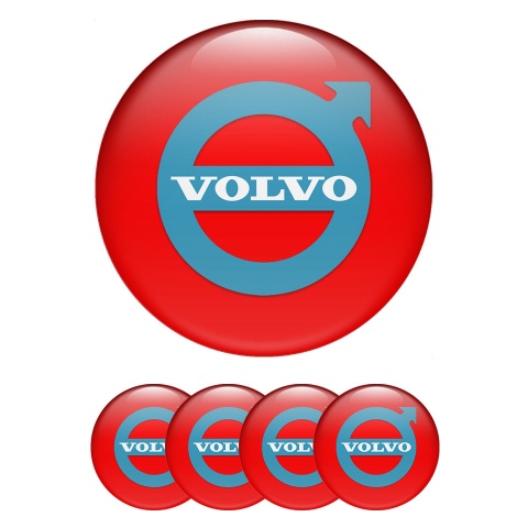 Volvo Domed Stickers for Wheel Center Caps Red Fill Pastel Blue Logo
