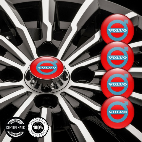 Volvo Domed Stickers for Wheel Center Caps Red Fill Pastel Blue Logo