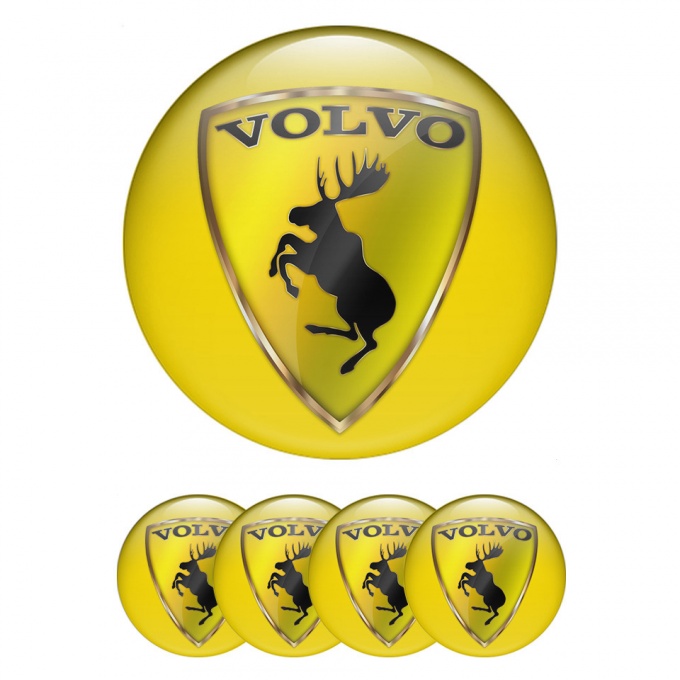 Volvo Emblems for Center Wheel Caps Yellow Gold Shield Moose Logo