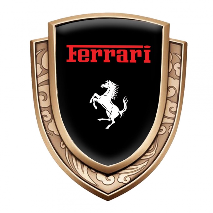 Ferrari Bodyside Emblem Self Adhesive Gold Black Red Logo White Motif
