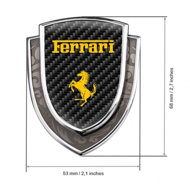 Ferrari Bodyside Domed Emblem Silver Black Carbon Fiber Yellow Logo