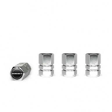 Borbet Valve Caps Chrome 4 pcs Black Silicone Sticker with White Logo