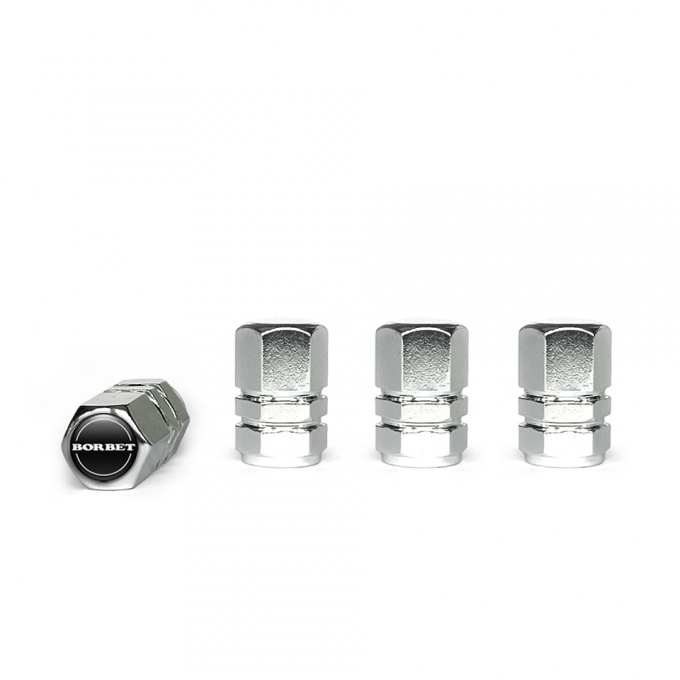 Borbet Valve Caps Chrome 4 pcs Black Silicone Sticker with White Logo
