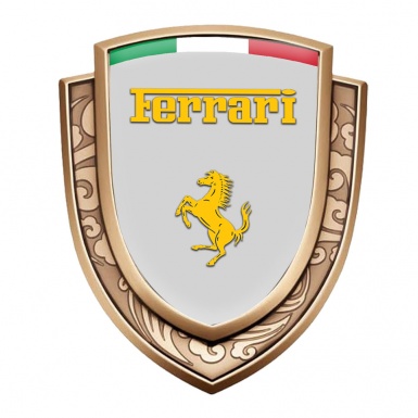 Ferrari Fender Emblem Badge Gold Grey Base Yellow Logo Italian Banner