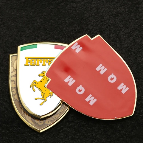 Ferrari Emblem Badge Gold White Background Yellow Logo Italian Flag