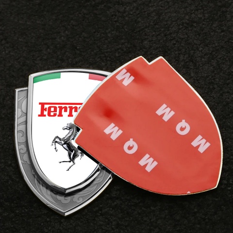 Ferrari Bodyside Domed Emblem Silver White Base Chrome Logo Italian Flag