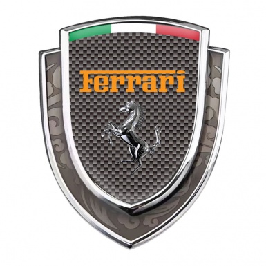 Ferrari Emblem Car Badge Silver Grey Carbon Chrome Logo Italian Flag