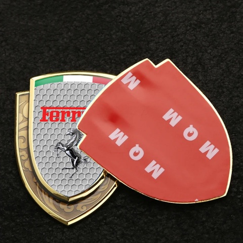 Ferrari Metal Domed Emblem Gold Honeycomb Chrome Logo Italian Edition