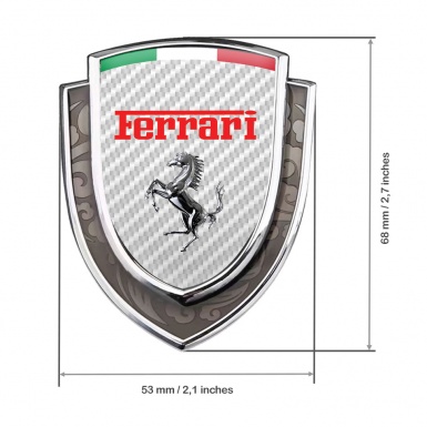 Ferrari Badge Self Adhesive Silver White Carbon Chrome Motif Italian Flag