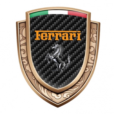 Ferrari Emblem Fender Badge Gold Black Carbon Chrome Logo Italian Edition