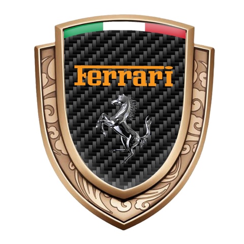 Ferrari Emblem Fender Badge Gold Black Carbon Chrome Logo Italian Edition