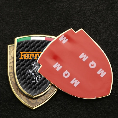 Ferrari Emblem Fender Badge Gold Black Carbon Chrome Logo Italian Edition
