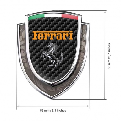 Ferrari Emblem Fender Badge Silver Black Carbon Chrome Logo Italian Edition
