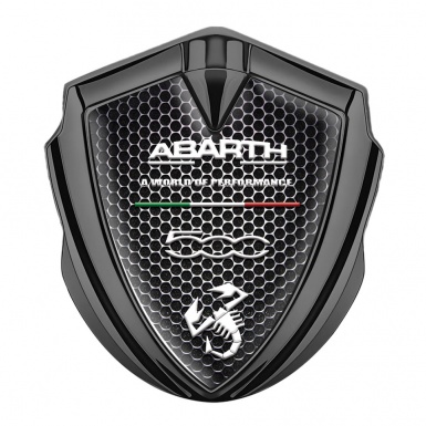 Fiat Abarth Metal Emblem Self Adhesive Graphite Steel Mesh White Motif