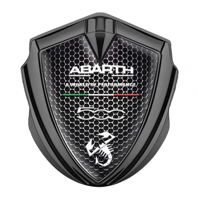 Fiat Abarth Metal Emblem Self Adhesive Graphite Steel Mesh White Motif