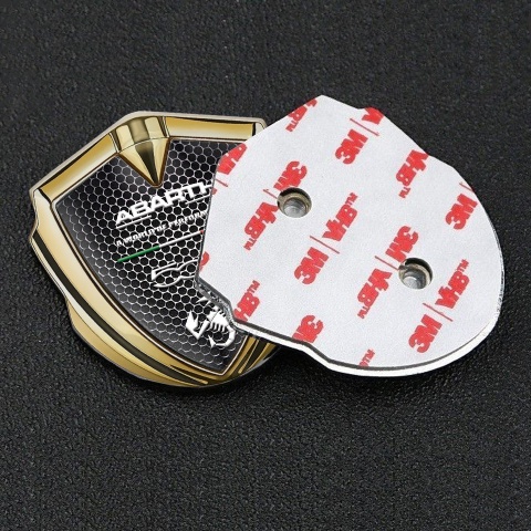 Fiat Abarth Metal Emblem Self Adhesive Gold Steel Mesh White Motif