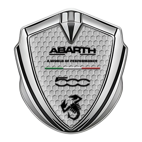 Fiat Abarth Emblem Car Badge Silver Honeycomb Black Scorpion Motif