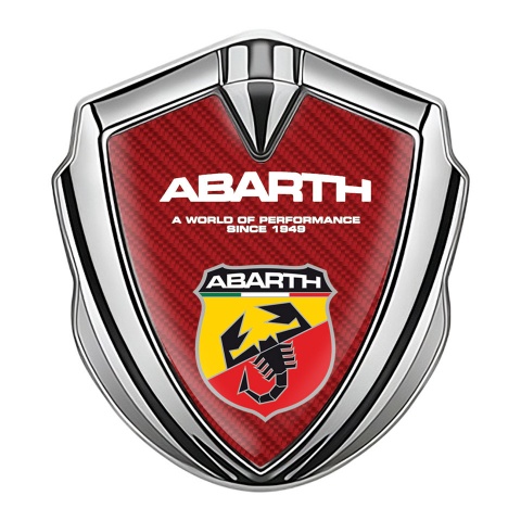 Fiat Abarth Emblem Fender Badge Silver Red Carbon Color Shield Motif