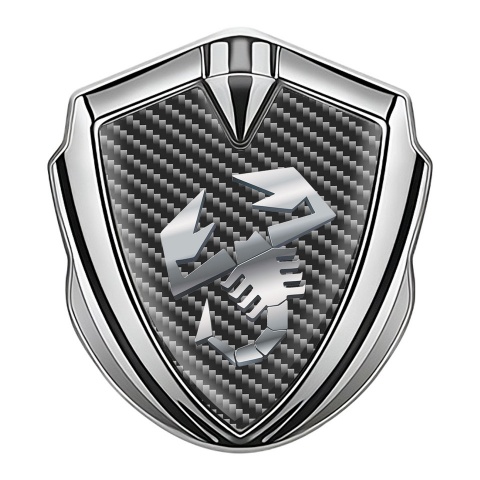 Fiat Abarth Emblem Fender Badge Silver Dark Carbon Polished Steel Logo