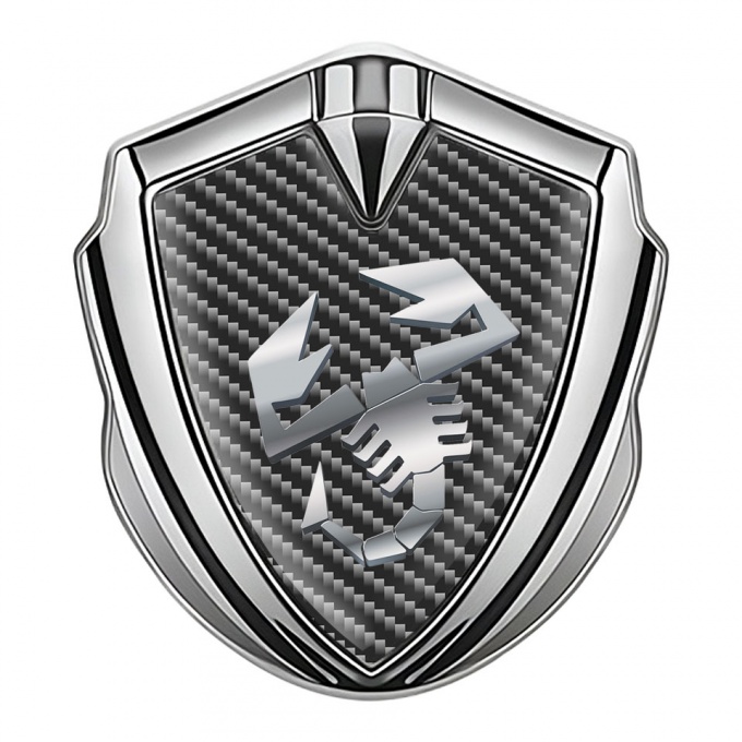 Fiat Abarth Emblem Fender Badge Silver Dark Carbon Polished Steel Logo