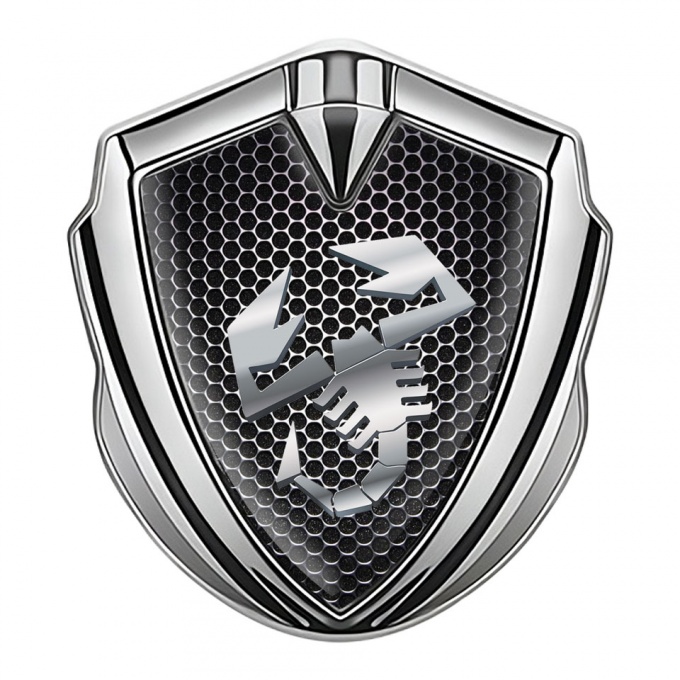Fiat Abarth Fender Emblem Badge Silver Steel Grate Metallic Logo Effect