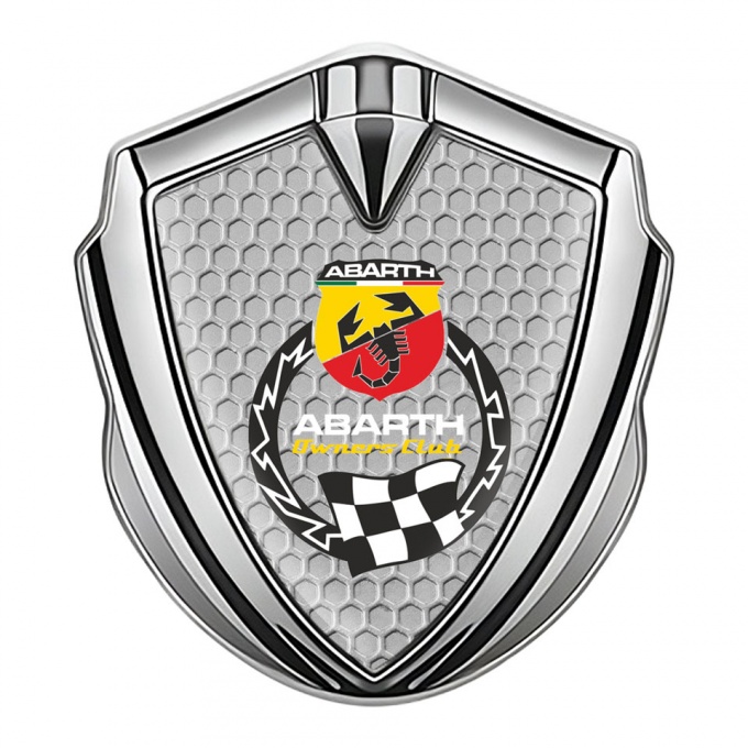 Fiat Abarth Emblem Car Badge Silver Grey Hex Racing Flag Edition