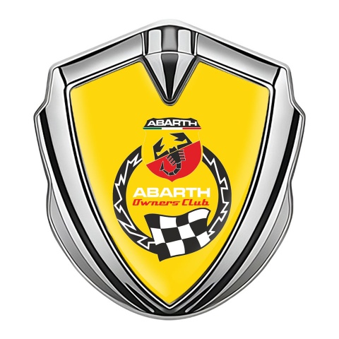 Fiat Abarth Metal Emblem Self Adhesive Silver Yellow Owners Club Logo