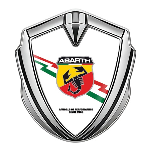 Fiat Abarth Metal Domed Emblem Silver White Base Lightning Edition