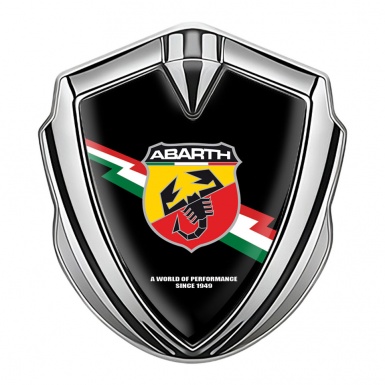 Fiat Abarth Badge Self Adhesive Silver Black Fill Lightning Edition