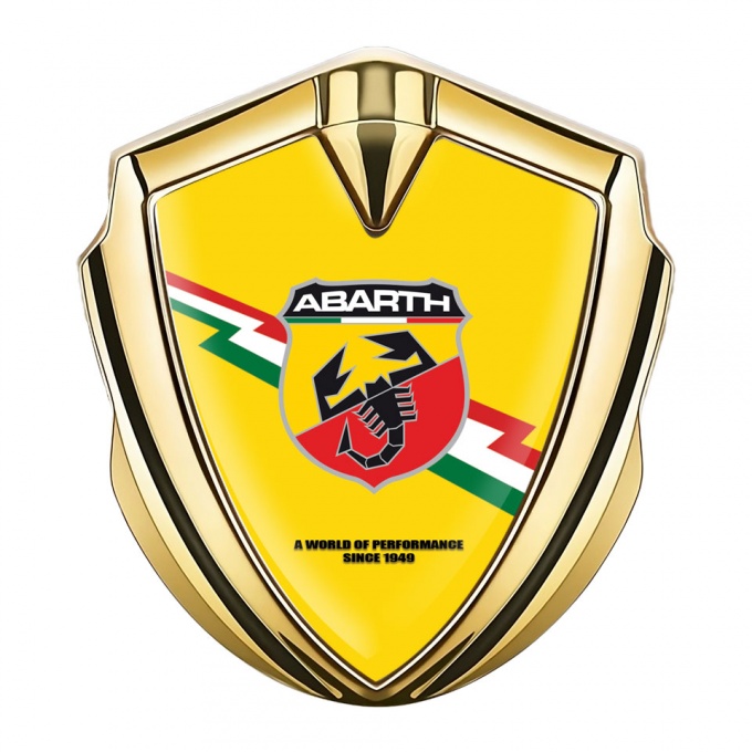 Fiat Abarth Emblem Badge Self Adhesive Gold Yellow Base Lightning Design
