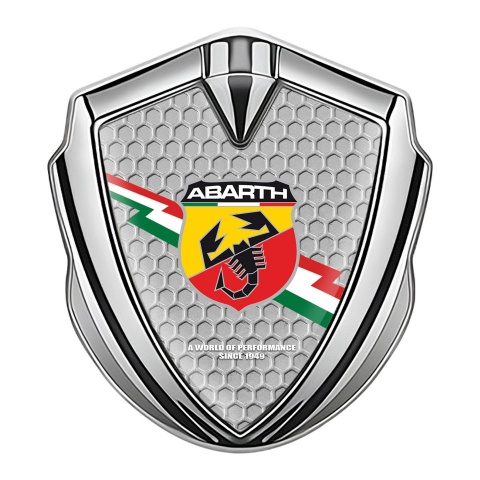 Fiat Abarth Emblem Badge Silver Honeycomb Lightning Logo Edition