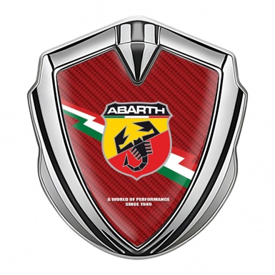 Fiat Abarth Emblem Ornament Silver Red Carbon Lightning Logo Design