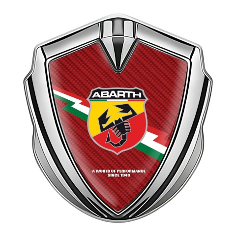 Fiat Abarth Emblem Ornament Silver Red Carbon Lightning Logo Design