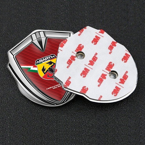 Fiat Abarth Emblem Ornament Silver Red Carbon Lightning Logo Design