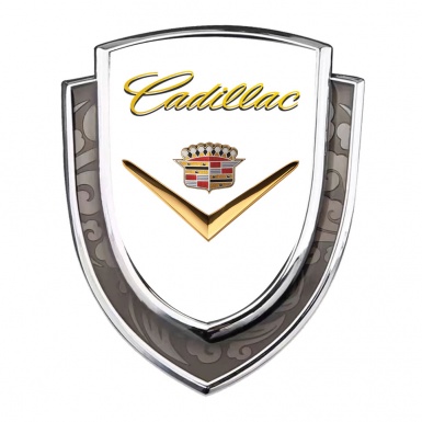 Cadillac Bodyside Domed Emblem Silver White Background Polished Logo