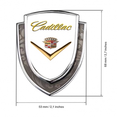 Cadillac Bodyside Domed Emblem Silver White Background Polished Logo