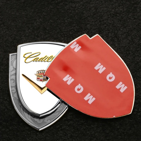 Cadillac Bodyside Domed Emblem Silver White Background Polished Logo
