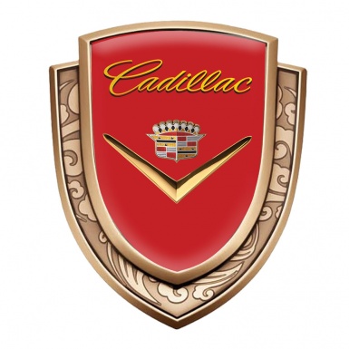 Cadillac Bodyside Emblem Self Adhesive Gold Red Base Shiny Logo Edition