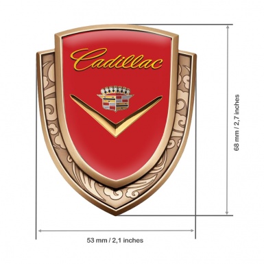 Cadillac Bodyside Emblem Self Adhesive Gold Red Base Shiny Logo Edition