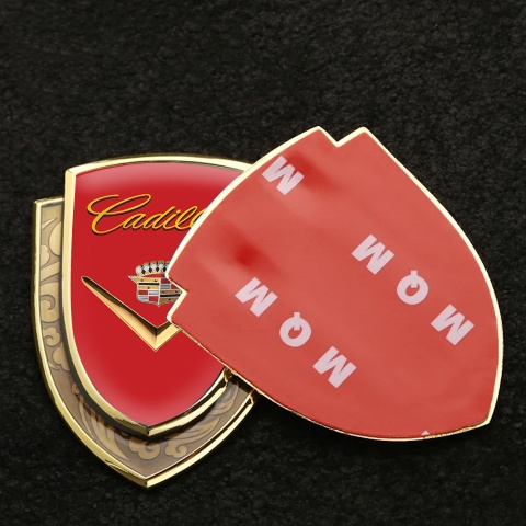 Cadillac Bodyside Emblem Self Adhesive Gold Red Base Shiny Logo Edition